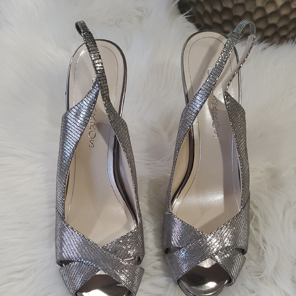 Caparros Silver Heels with Adjustable Slingback Sz 9.5